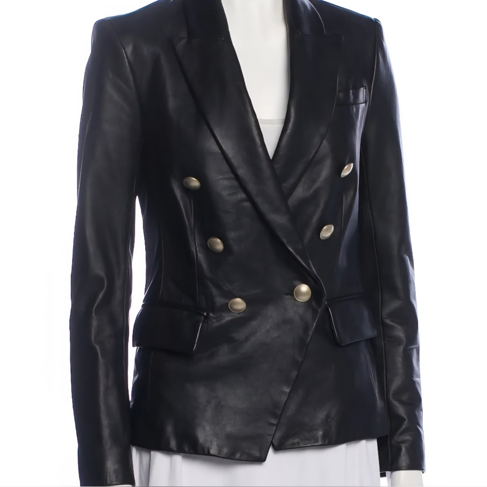 L'AGENCE Black Double-Breasted Blazer with Gold Buttons